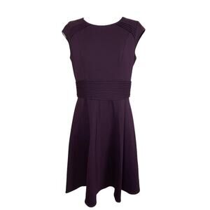 Eliza J Eggplant Purple Knit Fit &‎ Flare Cap Sleeve Dress Sz 4 Gold Exposed Zip